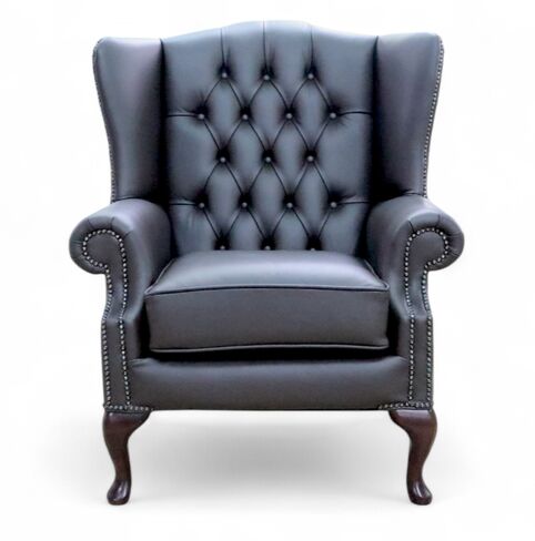 Chesterfield Bloomsbury Flat Wing Queen Anne High Back Wing Chair Chocolate Leather