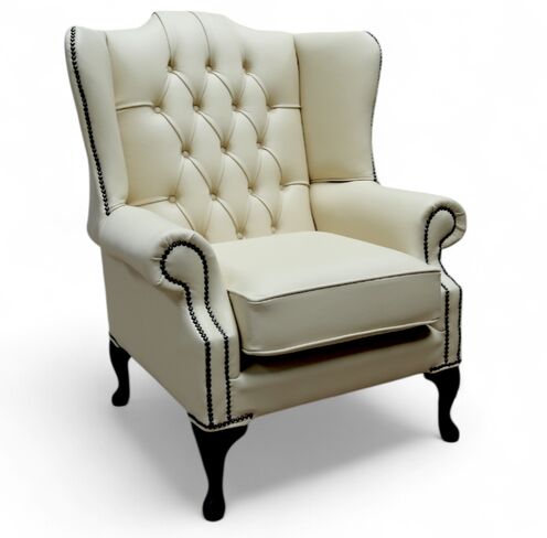 Chesterfield Bloomsbury Flat Wing Queen Anne High Back Wing Chair Cream Leather
