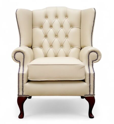 Chesterfield Bloomsbury Flat Wing Queen Anne High Back Wing Chair Ivory Leather