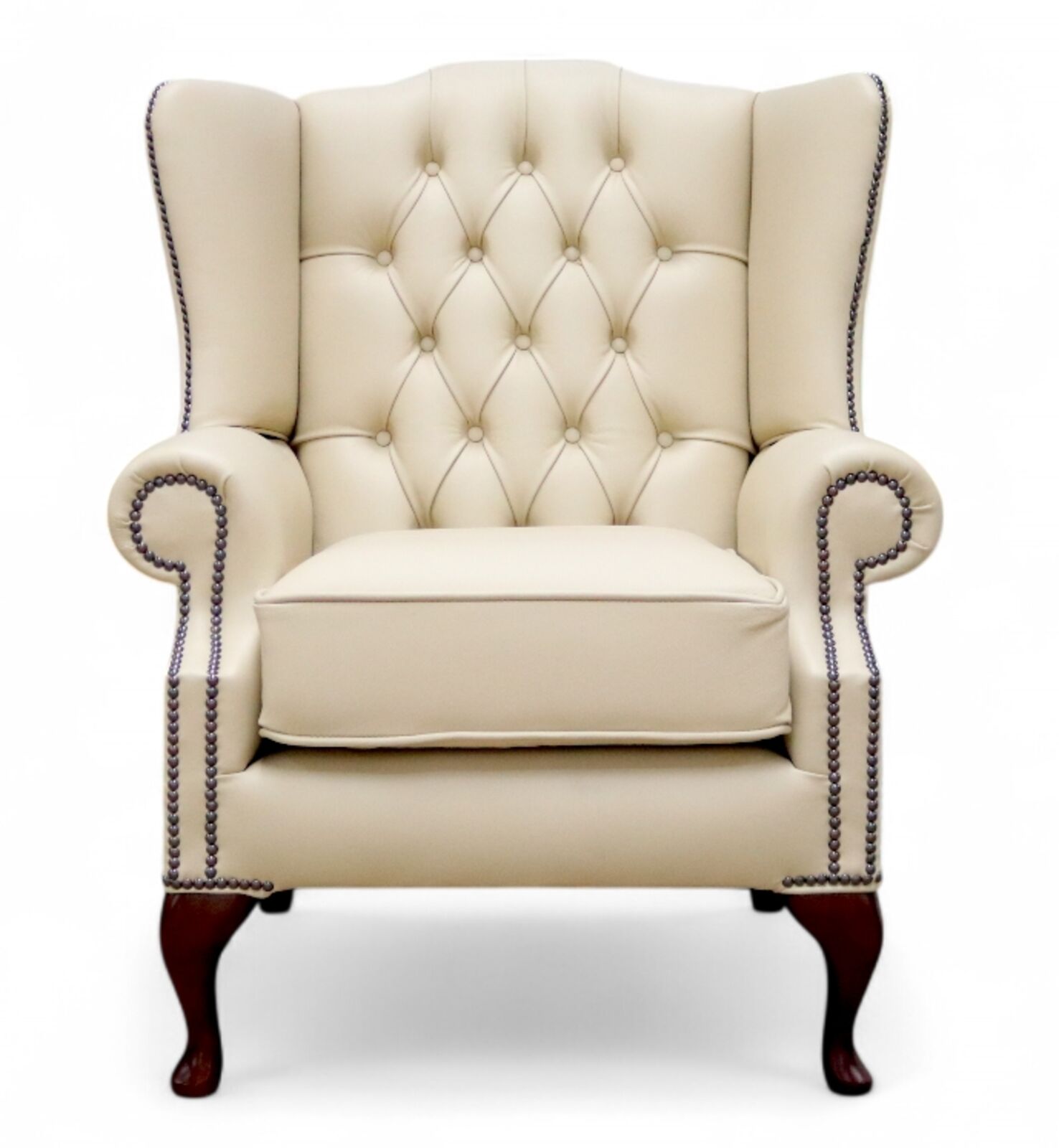 Chesterfield Bloomsbury Flat Wing Queen Anne High Back Wing Chair Ivory Leather