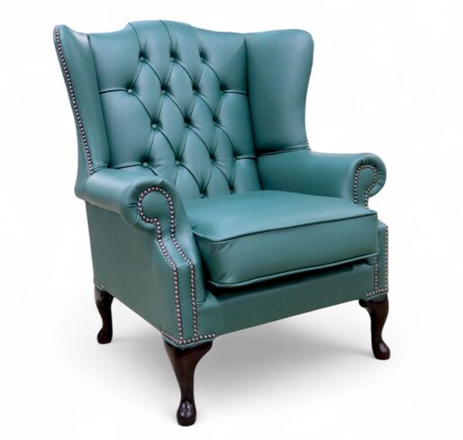 Chesterfield Bloomsbury Flat Wing Queen Anne High Back Wing Chair Jade Green Leather