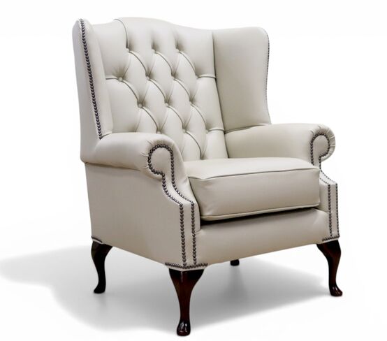 Chesterfield Bloomsbury Flat Wing Queen Anne High Back Wing Chair Mid Stone Leather