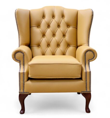 Chesterfield Bloomsbury Flat Wing Queen Anne High Back Wing Chair Parchment Leather