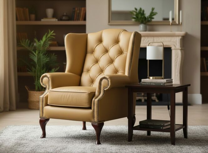 Chesterfield Bloomsbury Flat Wing Queen Anne High Back Wing Chair Parchment Leather