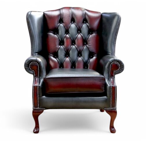 Chesterfield Bloomsbury Patchwork Devil Queen Anne Wing Chair Antique Real Leather