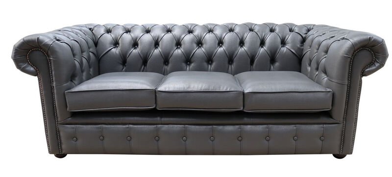 Product photograph of Chesterfield 3 Seater Bonded Grey Leather Sofa from Designer Sofas 4U