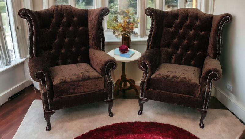 Product photograph of 2 X Chesterfield Queen Anne High Back Wing Chairs Modena Amp Hellip from Designer Sofas 4U