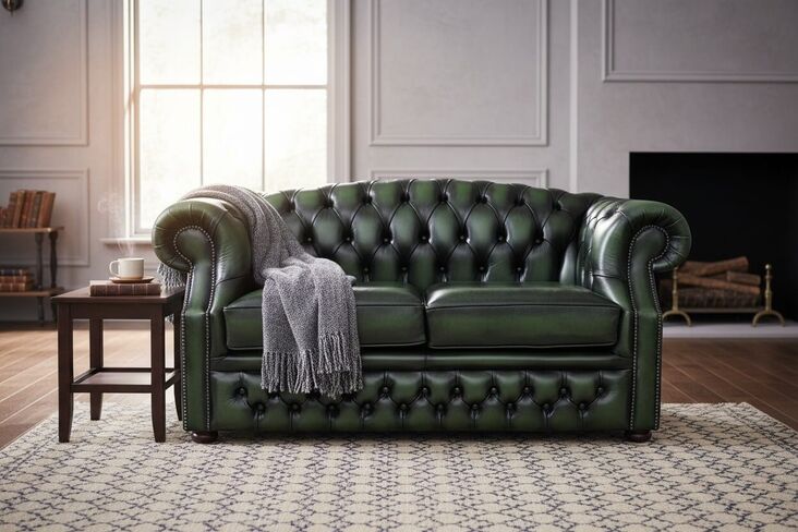 Chesterfield Buckingham 2 Seater Antique Green Leather Sofa Offer