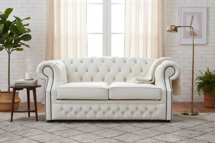 Chesterfield Buckingham 2 Seater Beige Leather Sofa Offer