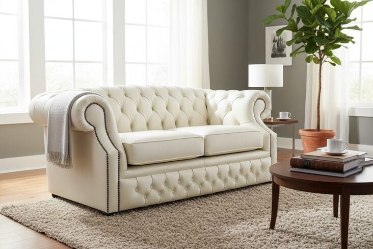 Chesterfield Buckingham 2 Seater Cottonseed Cream Leather Sofa Offer