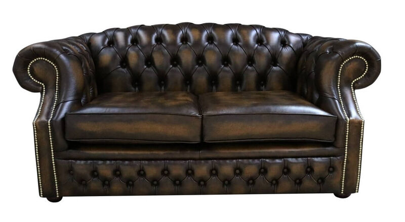 Product photograph of Chesterfield Buckingham 2 Seater Antique Gold Leather Sofa Offer from Designer Sofas 4U