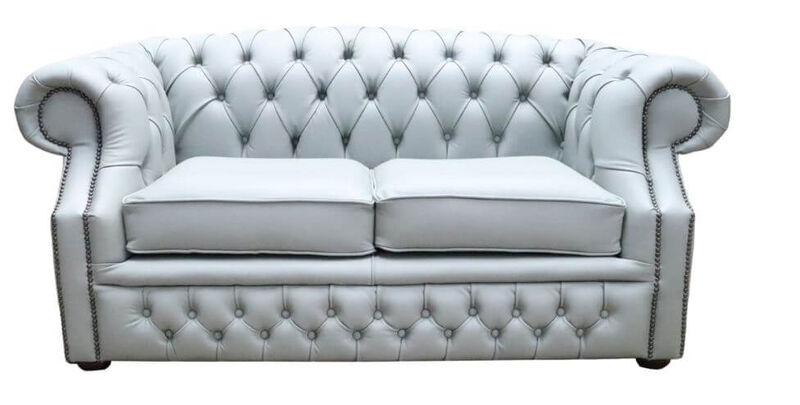 Product photograph of Chesterfield Buckingham 2 Seater Moon Mist Grey Leather Sofa Offer from Designer Sofas 4U