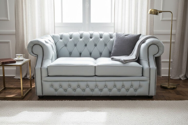 Chesterfield Buckingham 2 Seater Moon Mist Grey Leather Sofa Offer