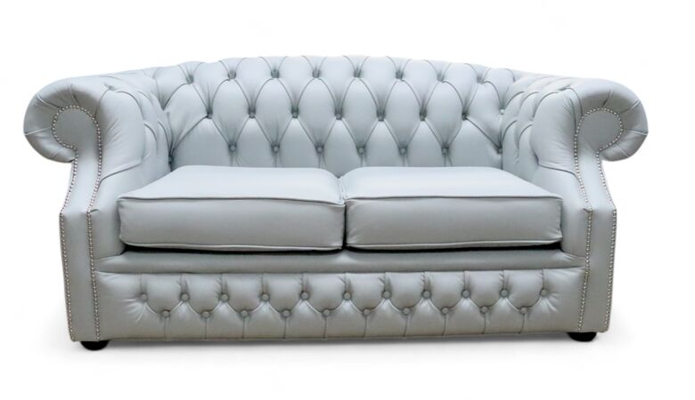 Chesterfield Buckingham 2 Seater Shelly Silver Grey Leather Sofa Offer
