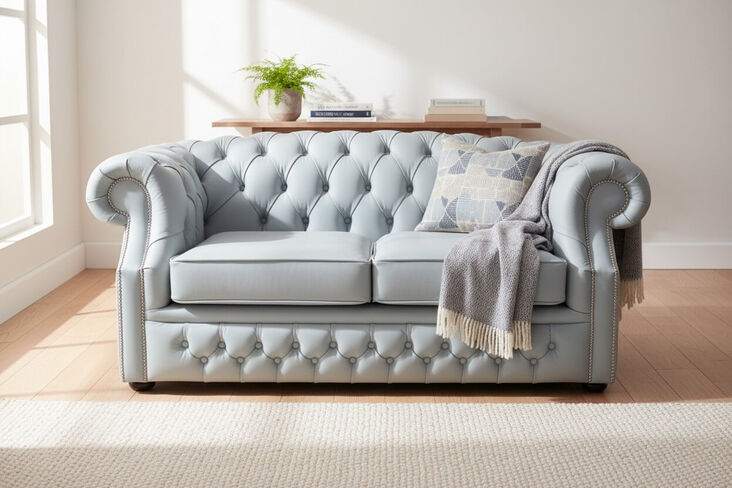 Chesterfield Buckingham 2 Seater Shelly Silver Grey Leather Sofa Offer