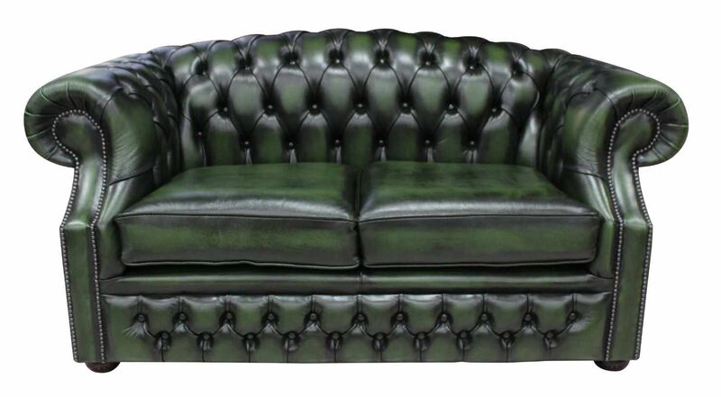 Product photograph of Chesterfield Buckingham 2 Seater Antique Green Leather Sofa Offer from Designer Sofas 4U