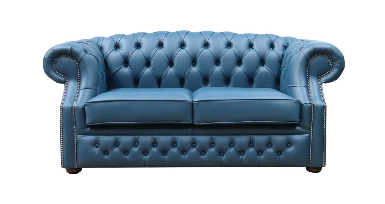 Product photograph of Chesterfield Buckingham 2 Seater Majolica Blue Leather Sofa Offer from Designer Sofas 4U