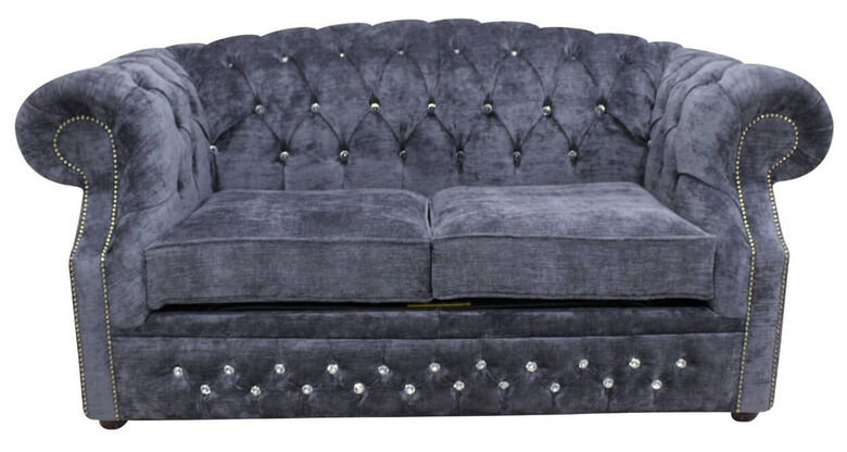 Chesterfield Buckingham Crystal 2 Seater Velluto Grey Fabric Sofa Offer