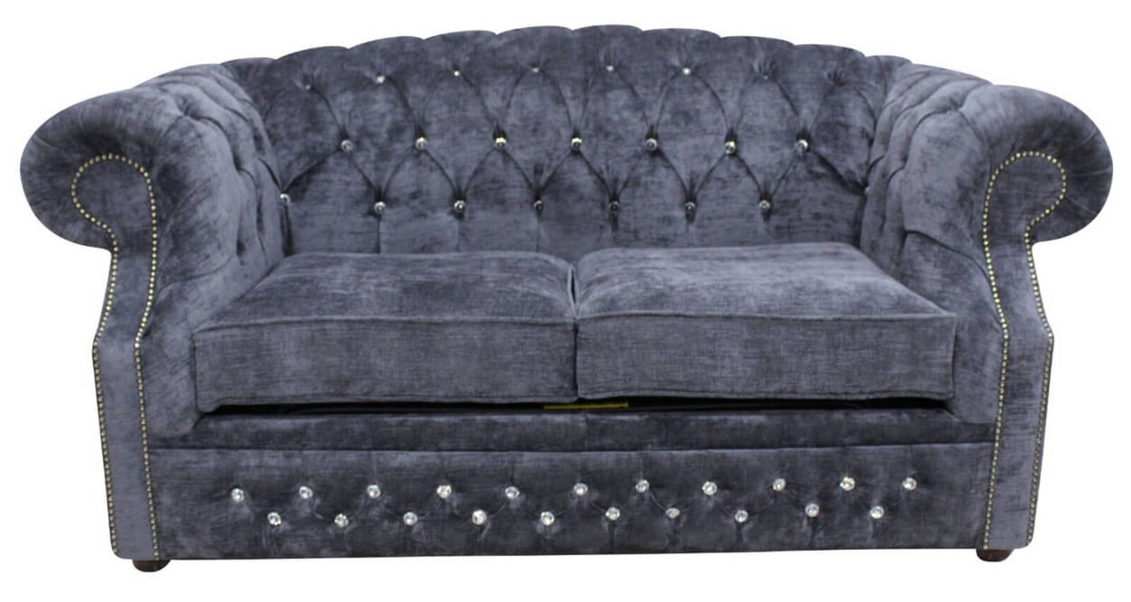 Product photograph of Chesterfield Buckingham Crystal 2 Seater Velluto Grey Fabric Sofa Offer from Designer Sofas 4U