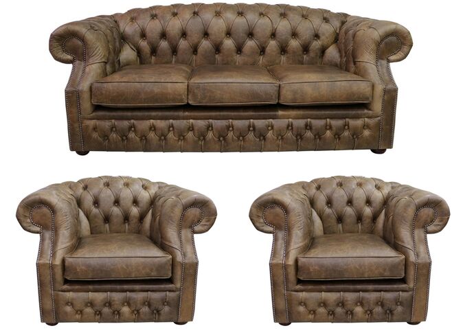 Chesterfield Buckingham 3+1+1 Sofa Suite Cracked Wax Tobacco Leather