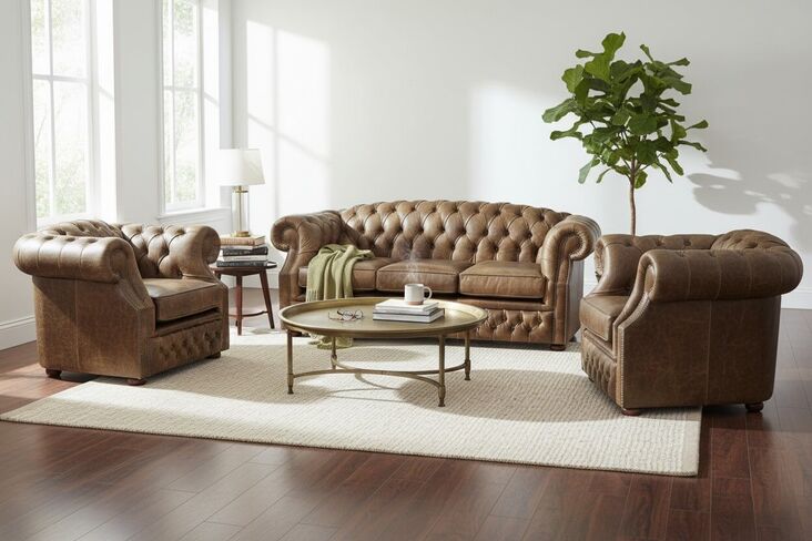 Chesterfield Buckingham 3+1+1 Sofa Suite Cracked Wax Tobacco Leather
