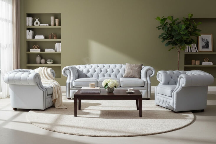 Chesterfield Buckingham 3+1+1 Sofa Suite Shelly Silver Grey Leather