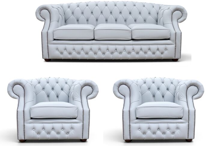 Chesterfield Buckingham 3+1+1 Sofa Suite Shelly Silver Grey Leather