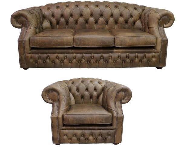 Chesterfield Buckingham 3+1 Sofa Suite Cracked Wax Tobacco Leather