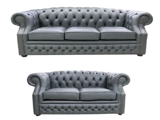 Chesterfield Buckingham 3+2 Seater Vele Charcoal Grey Leather Sofa Suite Offer