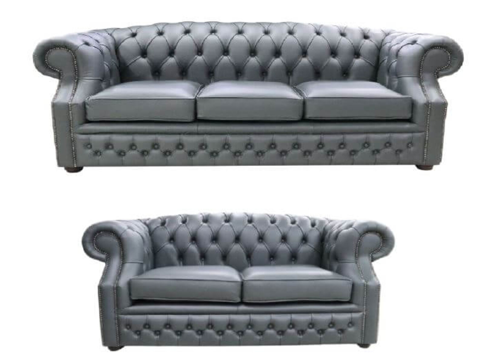 Product photograph of Chesterfield Buckingham 3 2 Seater Vele Charcoal Grey Leather Amp Hellip from Designer Sofas 4U