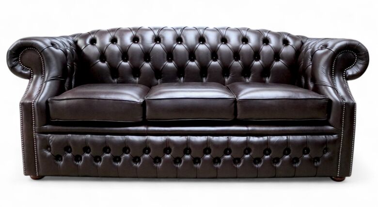 Chesterfield Buckingham 3 Seater Old English Smoke Leather Sofa Offer 2" Base Height