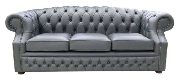 Chesterfield Buckingham 3 Seater Old Vele Charcoal Grey Leather Sofa