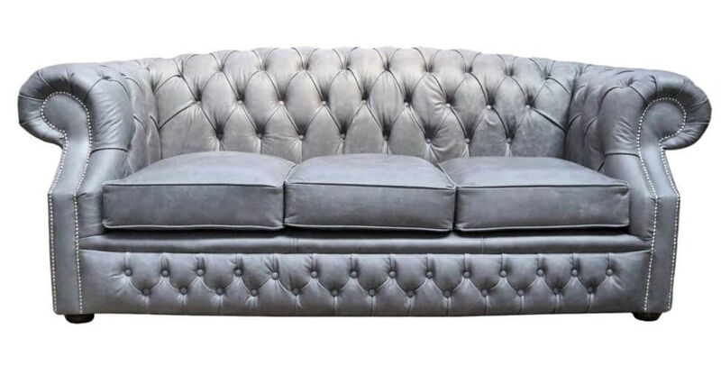 Product photograph of Chesterfield Buckingham 3 Seater Sofa Cracked Wax Ash Grey Leather from Designer Sofas 4U