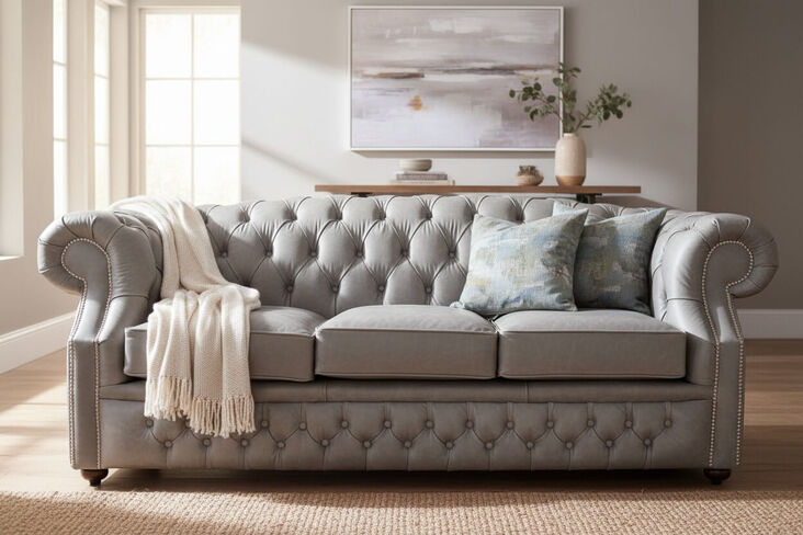 Chesterfield Buckingham 3 Seater Sofa Cracked Wax Ash Grey Leather