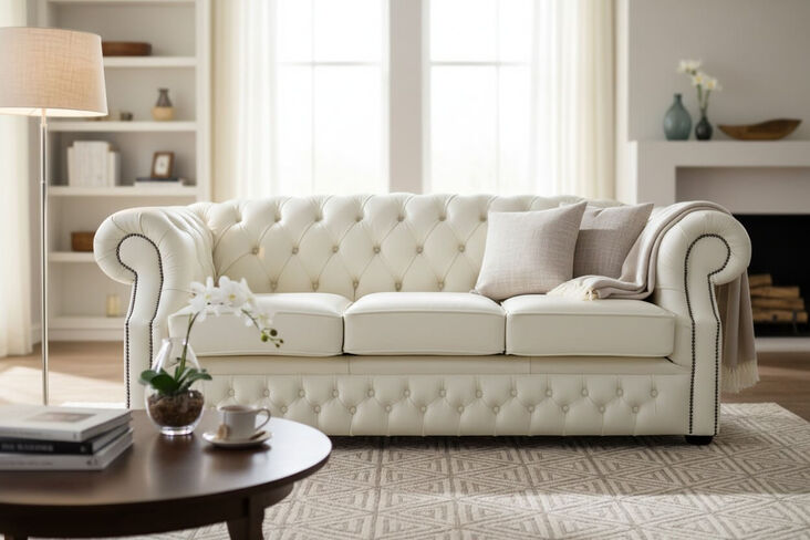Chesterfield Buckingham 3 Seater Sofa Shelly Cottonseed Cream Leather