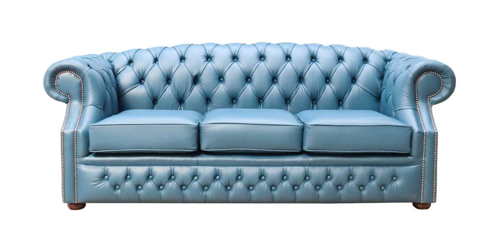 Product photograph of Chesterfield Buckingham 3 Seater Sofa Shelly Majolica Blue Leather from Designer Sofas 4U