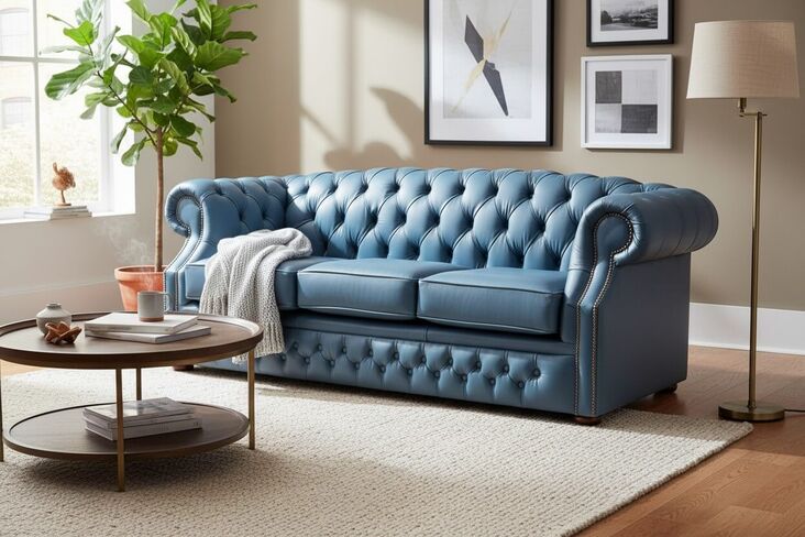 Chesterfield Buckingham 3 Seater Sofa Shelly Majolica Blue Leather