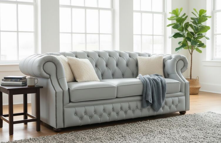 Chesterfield Buckingham 3 Seater Sofa Shelly Silver Grey Leather