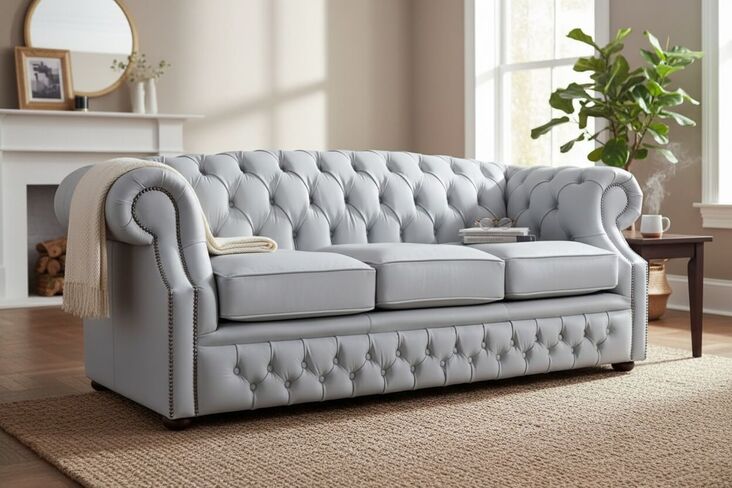 Chesterfield Buckingham 3 Seater Sofa Shelly Silver Grey Leather