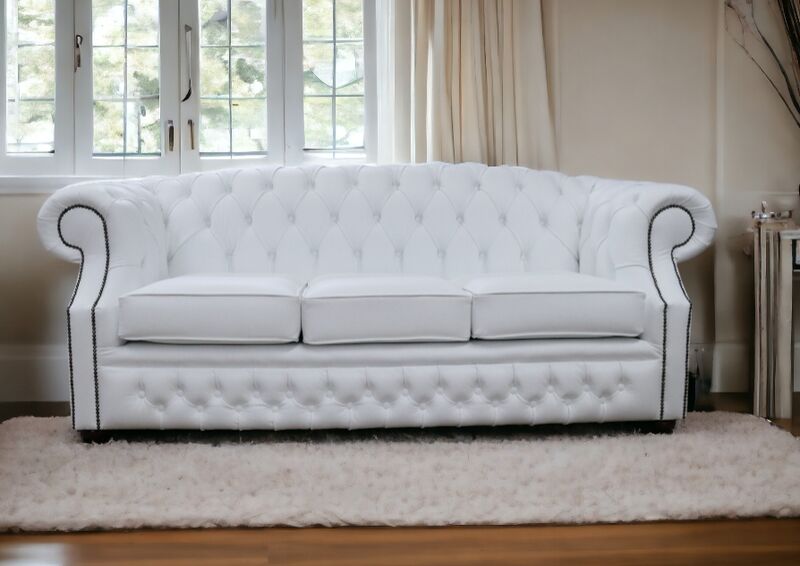 Product photograph of Chesterfield Buckingham 3 Seater Sofa Shelly Winter White Leather from Designer Sofas 4U