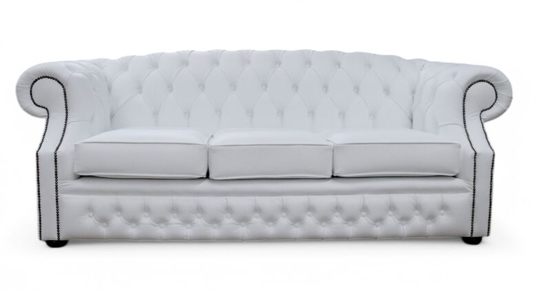 Chesterfield Buckingham 3 Seater Sofa Shelly Winter White Leather
