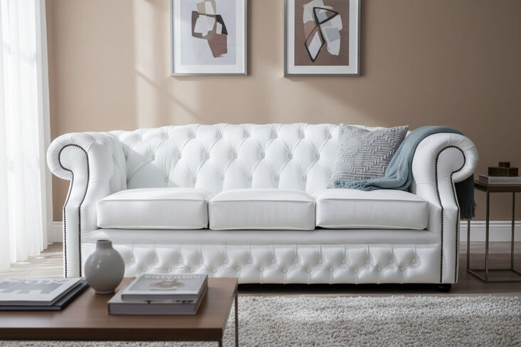 Chesterfield Buckingham 3 Seater Sofa Shelly Winter White Leather