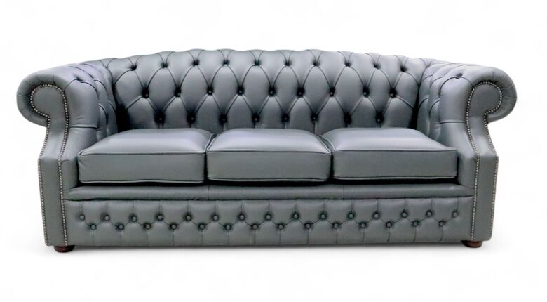 Chesterfield Buckingham 3 Seater Vele Charcoal Grey Leather Sofa Offer