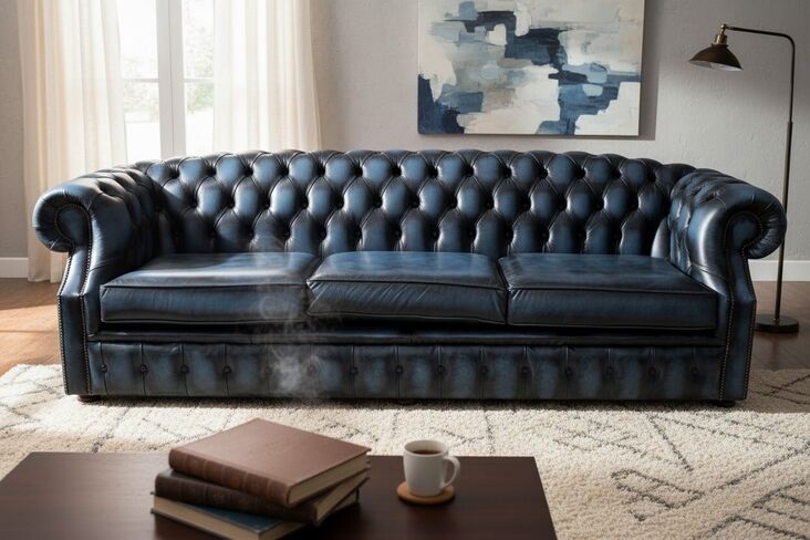 Chesterfield Buckingham 4 Seater Antique Blue Leather Sofa Offer