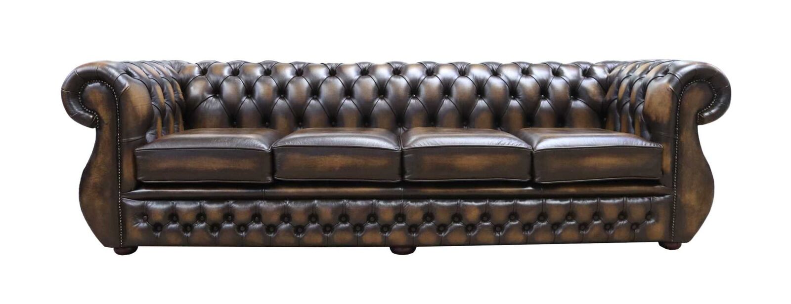 Product photograph of Chesterfield Kimberley 4 Seater Antique Gold Leather Sofa Offer from Designer Sofas 4U