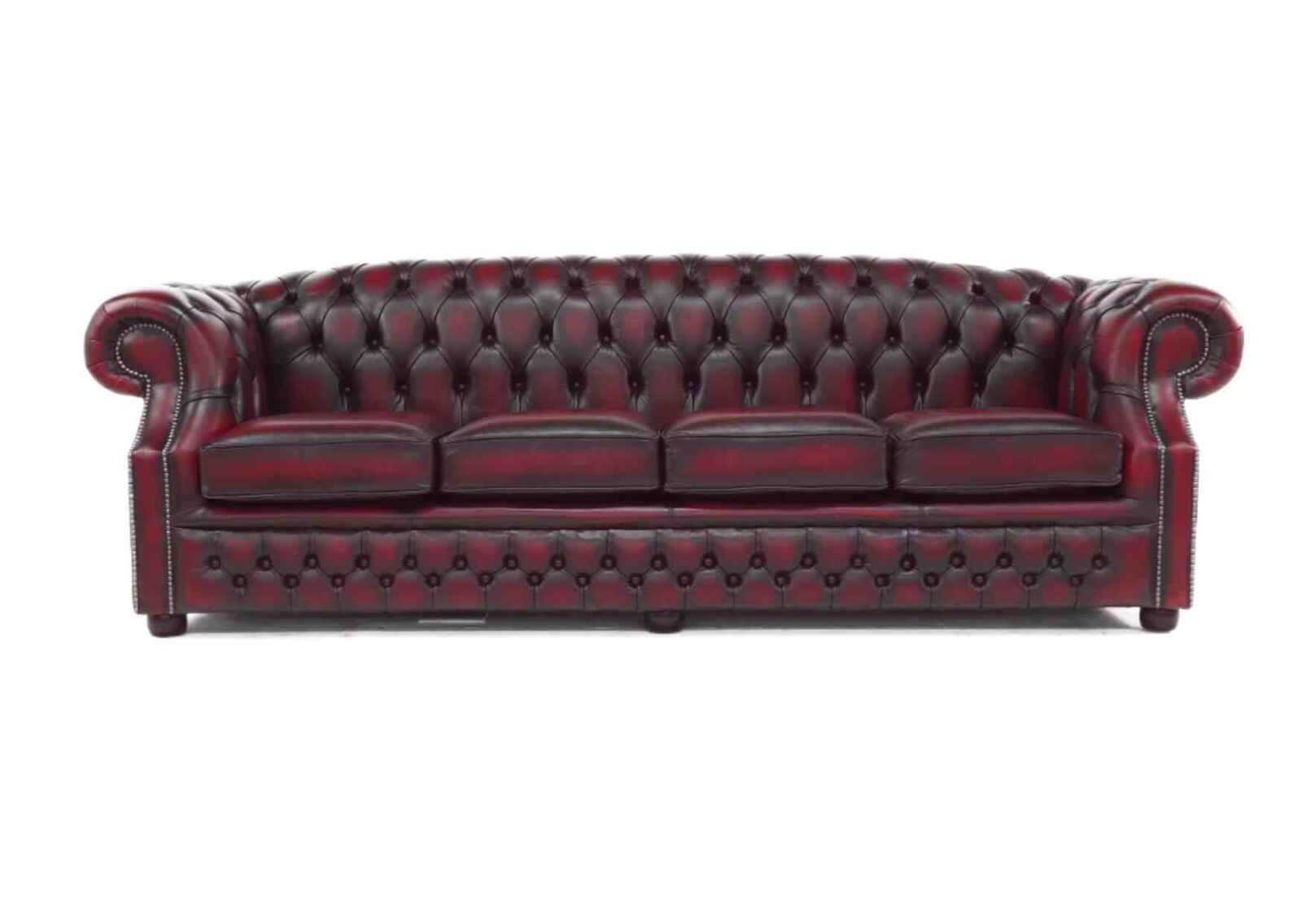 Product photograph of Chesterfield Buckingham 4 Seater Sofa Antique Oxblood Red Real Leather from Designer Sofas 4U