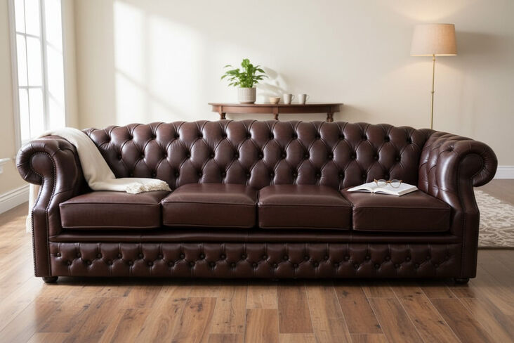 Chesterfield Buckingham 4 Seater Old English Dark Brown Leather Sofa Offer