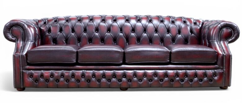 Chesterfield Buckingham 4 Seater Sofa Antique Oxblood Red Real Leather