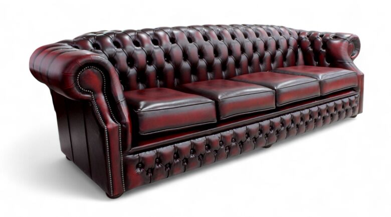 Chesterfield Buckingham 4 Seater Sofa Antique Oxblood Red Real Leather