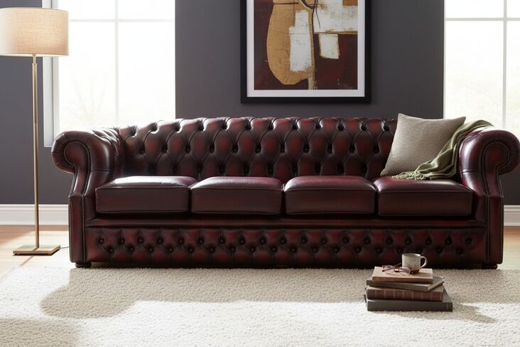 Chesterfield Buckingham 4 Seater Sofa Antique Oxblood Red Real Leather